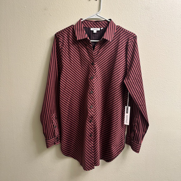 Chico's Tops - Chicos No Iron Button Down Blouse Size 1/U.S. 8 Maroon and Black strip